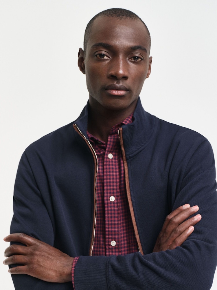 GANT Blue Sacker Rib Full Zip 100% Cotton Cardigan - Image 4 of 4