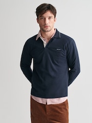 GANT Blue Textured Collar 100% Cotton Polo Shirt - Image 1 of 4