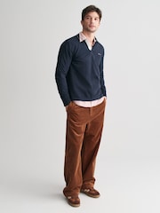 GANT Blue Textured Collar 100% Cotton Polo Shirt - Image 3 of 4