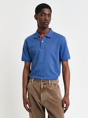 GANT Blue Short Seelve Regular Contrast Pique Polo Shirt - Image 1 of 4