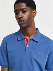 GANT Blue Short Seelve Regular Contrast Pique Polo Shirt - Image 3 of 4