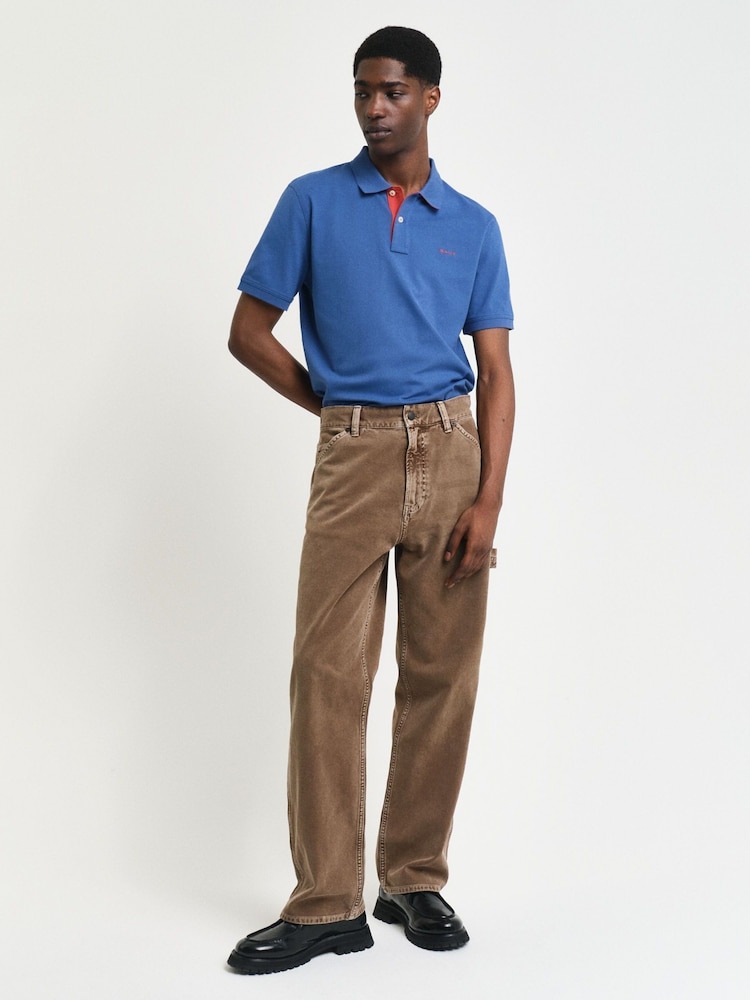 GANT Blue Short Seelve Regular Contrast Pique Polo Shirt - Image 4 of 4
