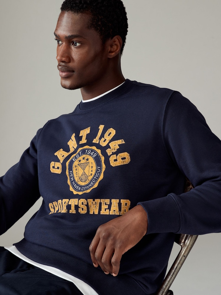 GANT Blue Graphic Crew Neck Sweatshirt - Image 1 of 6