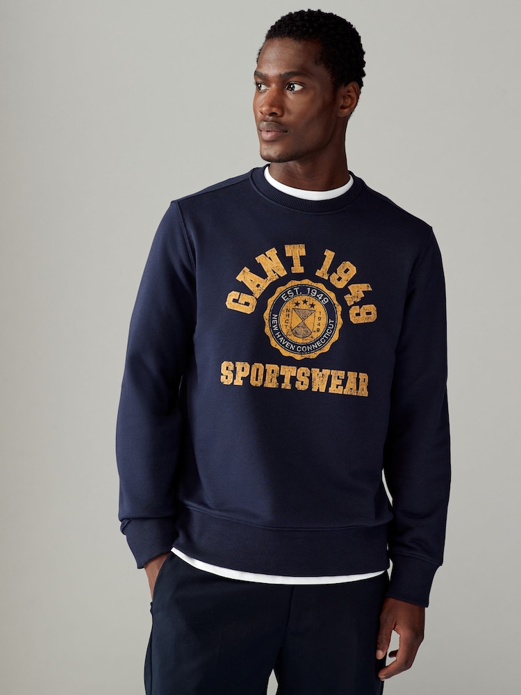 GANT Blue Graphic Crew Neck Sweatshirt - Image 2 of 6