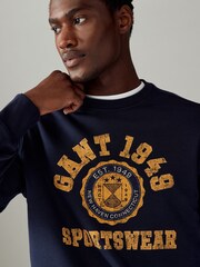 GANT Blue Graphic Crew Neck Sweatshirt - Image 4 of 6