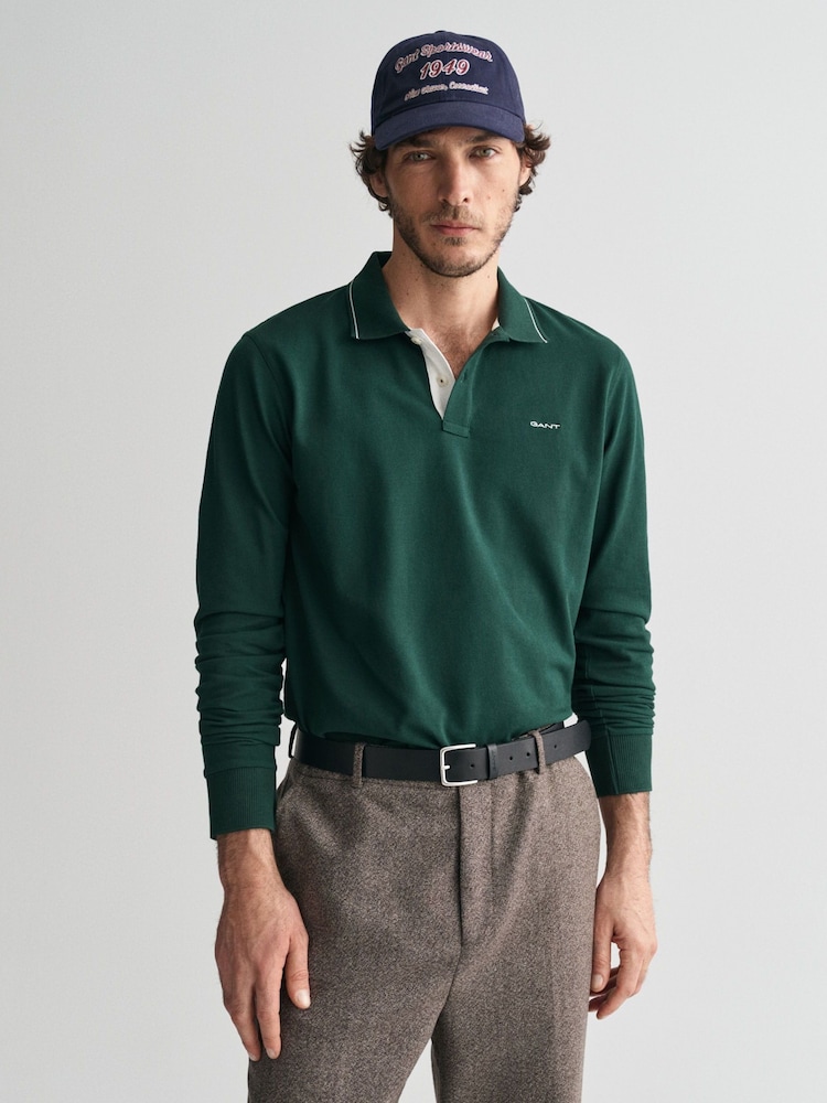 GANT Green Textured Collar 100% Cotton Polo Shirt - Image 1 of 4