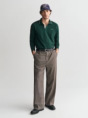 GANT Green Textured Collar 100% Cotton Polo Shirt - Image 3 of 4
