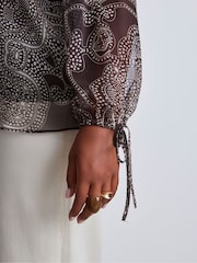 Live Unlimited Brown Print Nehru Collar Blouson Long Sleeve Blouse - Image 4 of 4