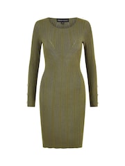 Yumi Green Shimmer Fitted Midi Dress With Button - Image 5 of 5