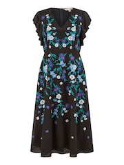 Yumi Black All-Over Floral Embroidery Midi Skater Dress - Image 4 of 4