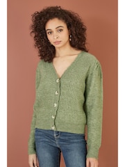 Yumi Green Twist Knit Button Up Cardigan - Image 1 of 5