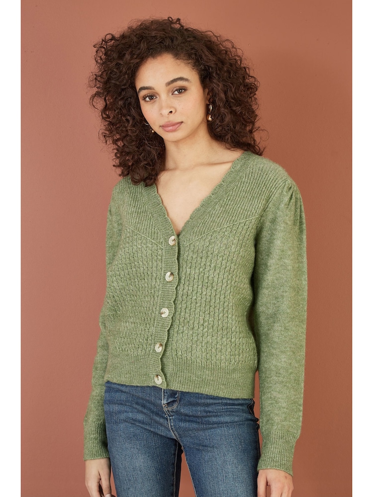 Yumi Green Twist Knit Button Up Cardigan - Image 1 of 5