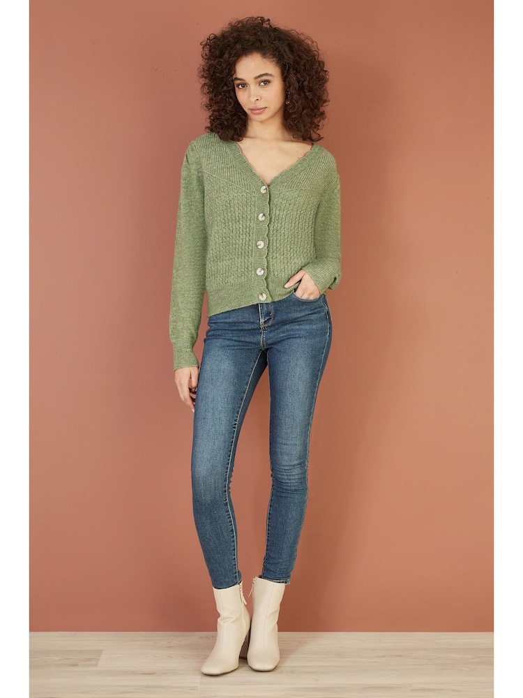 Yumi Green Twist Knit Button Up Cardigan - Image 2 of 5