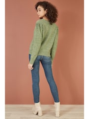 Yumi Green Twist Knit Button Up Cardigan - Image 3 of 5