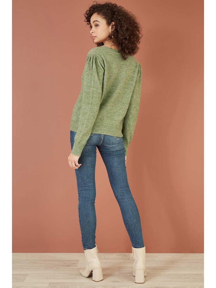 Yumi Green Twist Knit Button Up Cardigan - Image 3 of 5