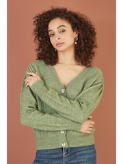 Yumi Green Twist Knit Button Up Cardigan - Image 4 of 5