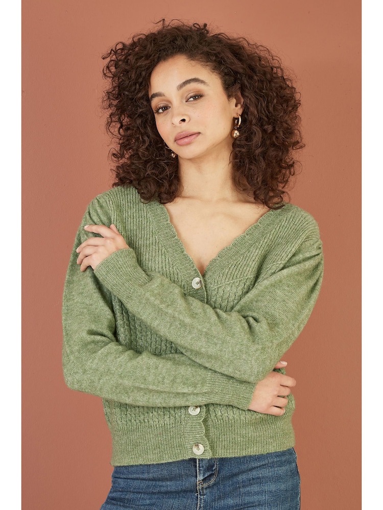 Yumi Green Twist Knit Button Up Cardigan - Image 4 of 5
