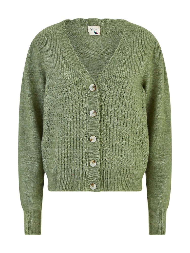 Yumi Green Twist Knit Button Up Cardigan - Image 5 of 5