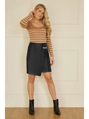 Yumi Black Faux Leather Wrap Mini Skirt - Image 1 of 5
