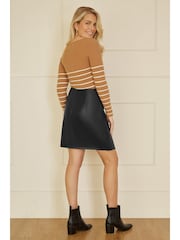 Yumi Black Faux Leather Wrap Mini Skirt - Image 3 of 5