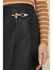 Yumi Black Faux Leather Wrap Mini Skirt - Image 4 of 5