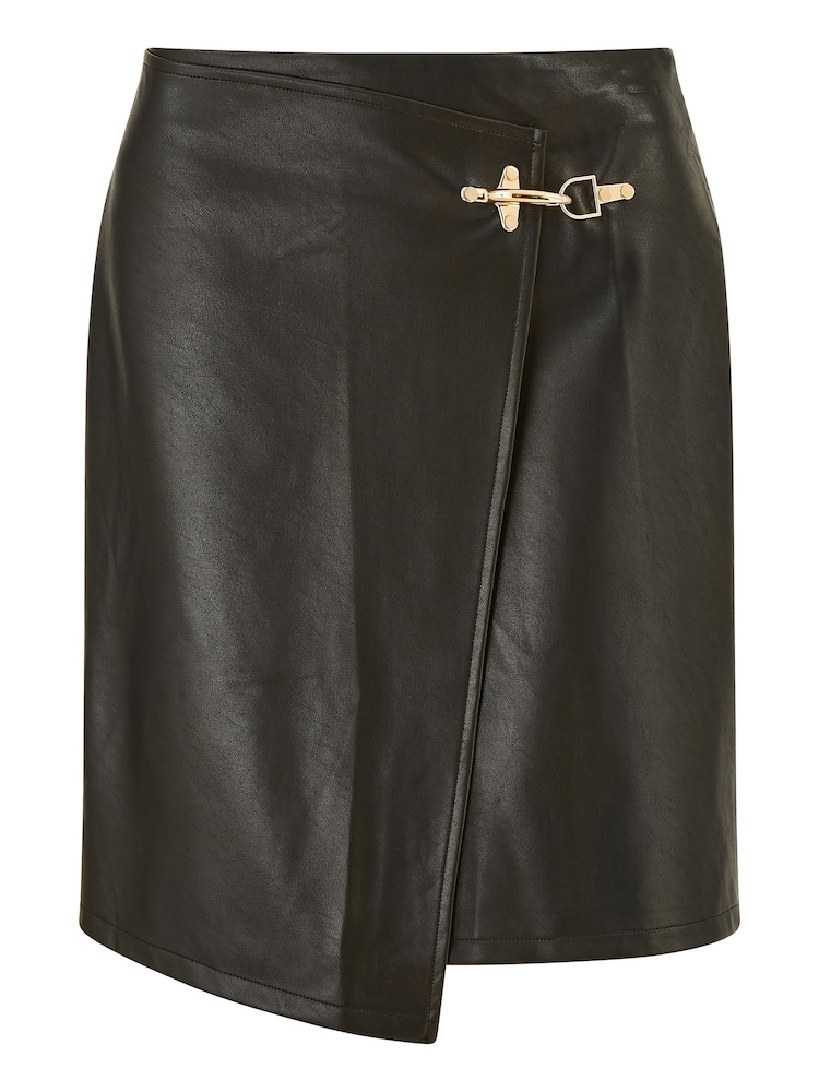 Yumi Black Faux Leather Wrap Mini Skirt - Image 5 of 5