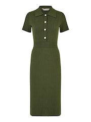 Yumi Green Fitted Rib Knitted Midi Dress With Daisy Buttons - Image 4 of 4