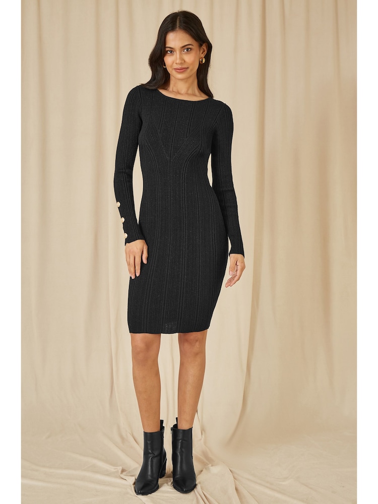 Schwarz - Yumi Schimmerndes, eng geschnittenes Midikleid mit Knopf - Bild 2 von 5 Schwarz - Yumi Schimmerndes, eng geschnittenes Midikleid mit Knopf - Bild 2 von 5