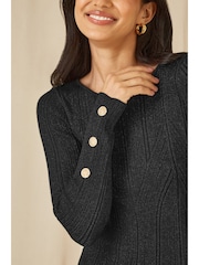 Yumi Black Shimmer Fitted Midi Dress With Button - Image 4 of 5