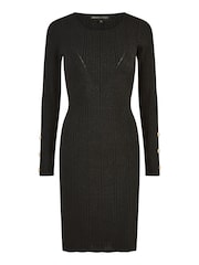 Yumi Black Shimmer Fitted Midi Dress With Button - Image 5 of 5