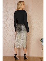 Yumi Black Metallic Knitted Ribbed Tie Front Coverups - Image 3 of 5