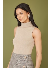 Yumi Natural Knitted Roll Neck Sleeveless Jumper - Image 1 of 5
