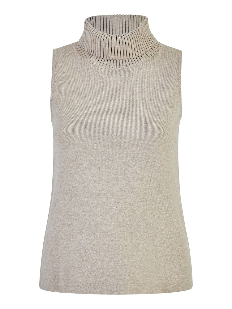 Yumi Natural Knitted Roll Neck Sleeveless Jumper - Image 5 of 5