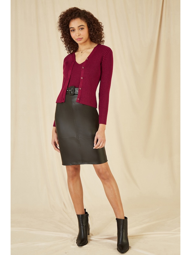Yumi Red Metallic Rib Knitted Cardigan - Image 2 of 4