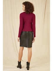 Yumi Red Metallic Rib Knitted Cardigan - Image 3 of 4