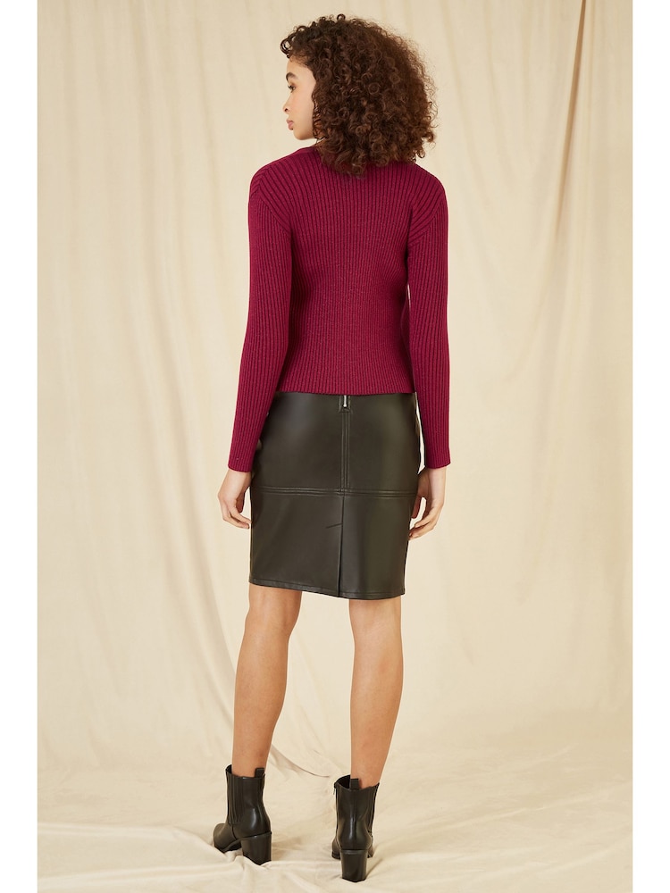 Yumi Red Metallic Rib Knitted Cardigan - Image 3 of 4