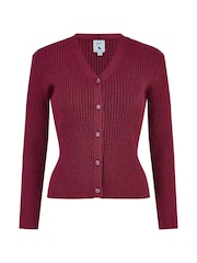 Yumi Red Metallic Rib Knitted Cardigan - Image 4 of 4