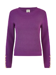Yumi Purple Rib Knitted Jumper With Sleeve Button Detail - Image 4 of 4