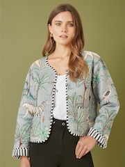 Yumi Grey Reversible Cotton Cropped Quilted Jacket - Image 1 of 5