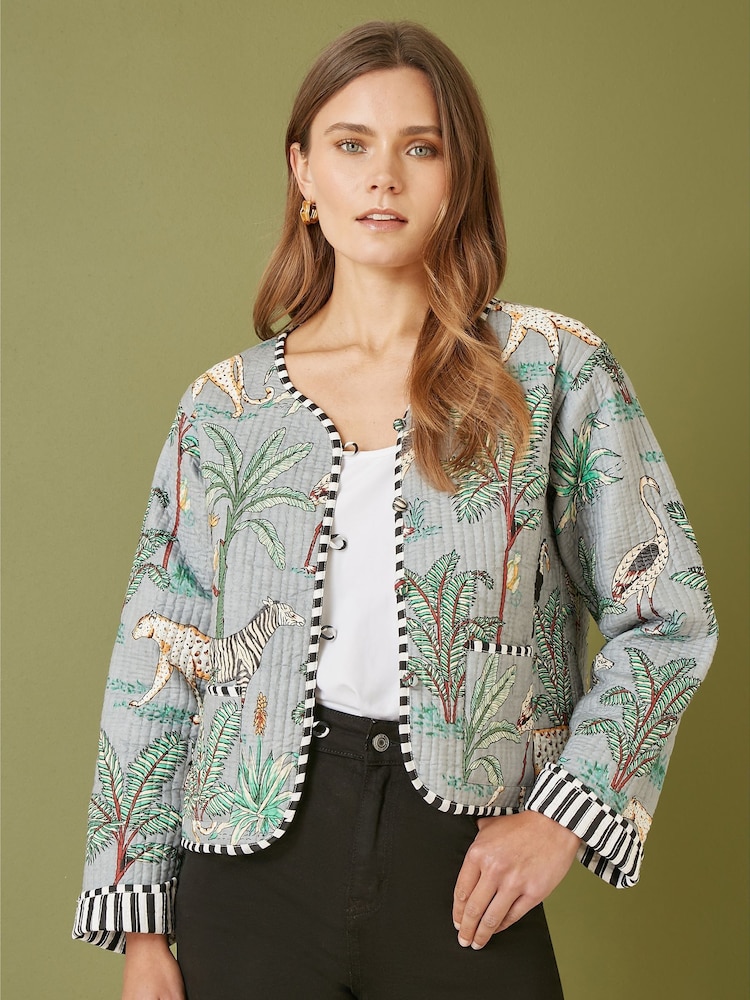 Yumi Grey Reversible Cotton Cropped Quilted Jacket - Image 1 of 5