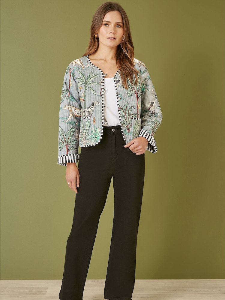 Yumi Grey Reversible Cotton Cropped Quilted Jacket - Image 2 of 5