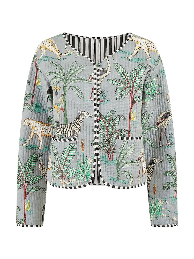 Yumi Grey Reversible Cotton Cropped Quilted Jacket - Image 5 of 5