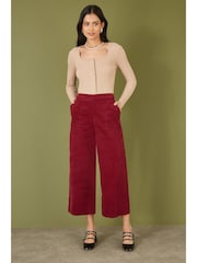 Yumi Red Corduroy Cropped Wide Leg Trousers With Pockets - Image 1 of 4