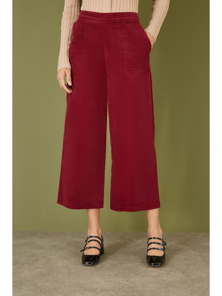 Yumi Red Corduroy Cropped Wide Leg Trousers With Pockets - Image 2 of 4
