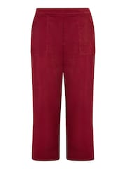 Yumi Red Corduroy Cropped Wide Leg Trousers With Pockets - Image 4 of 4
