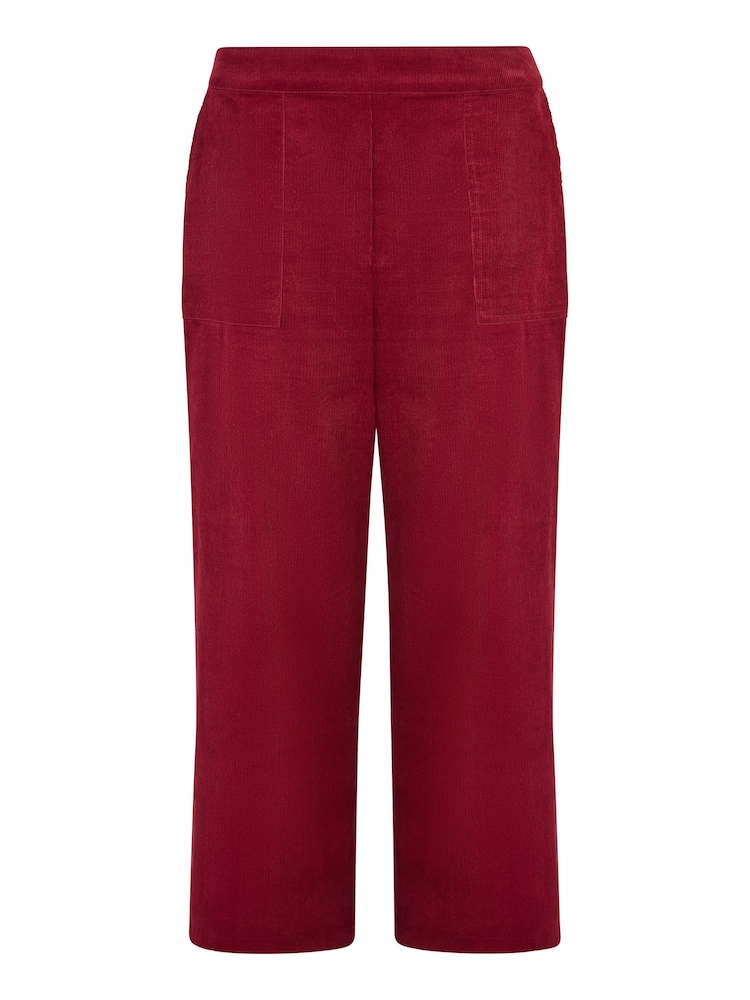Yumi Red Corduroy Cropped Wide Leg Trousers With Pockets - Image 4 of 4