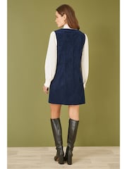 Yumi Blue Corduroy Button Through Pinafore Dress With Pockets - Image 2 of 4