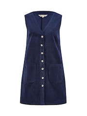 Yumi Blue Corduroy Button Through Pinafore Dress With Pockets - Image 4 of 4