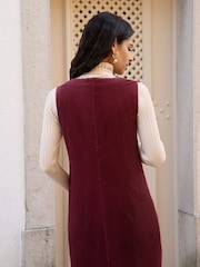 Yumi Red Corduroy Button Through Pinafore Dress With Pockets - Image 4 of 4