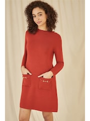Yumi Orange Knitted Tunic Dress With Gold Hardware Details - Image 2 of 5